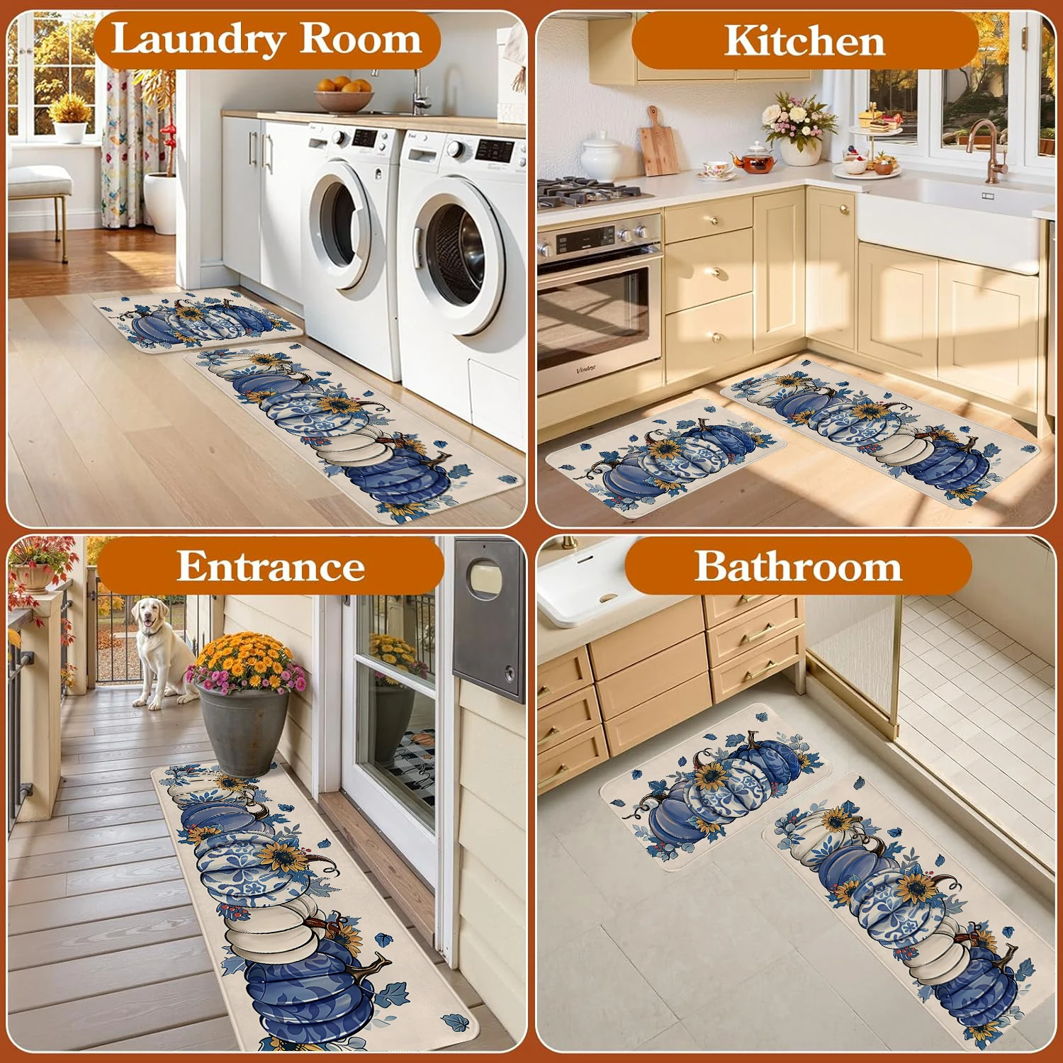 1 قطعة السجاد الشكر الرجعية الكلمة حصيرة عباد الشمس الأزرق اليقطين السجاد المضادة للانزلاق الكلمة حصيرة الخريف باب ديكور المنزل