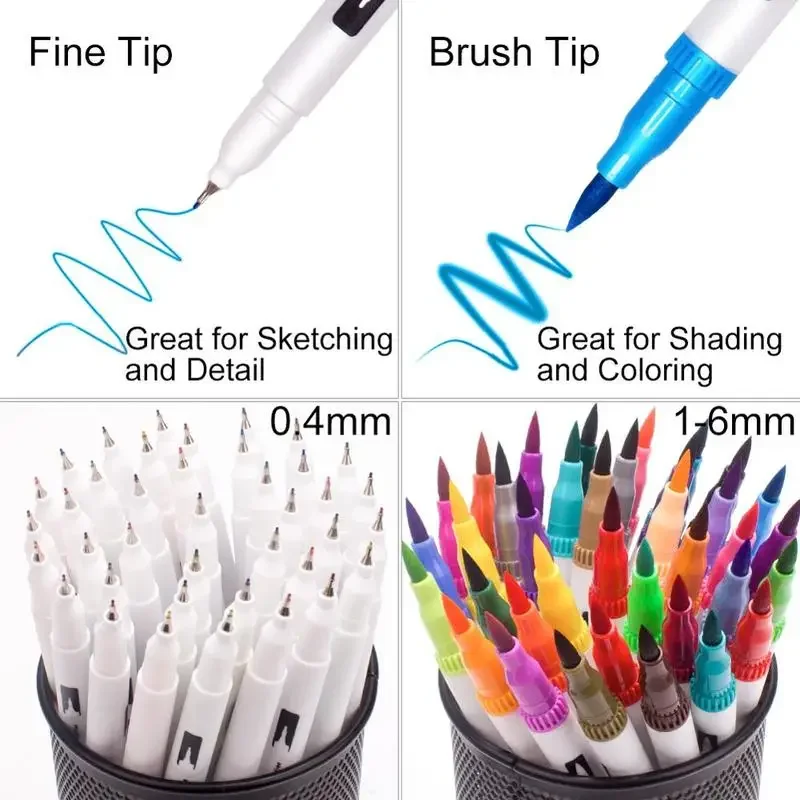 120 Pack Dual Brush Calligraphy Marker Pens Brush Tips Colored Fine Point Journal Pen Set Coloring Drawing School Art Supplies