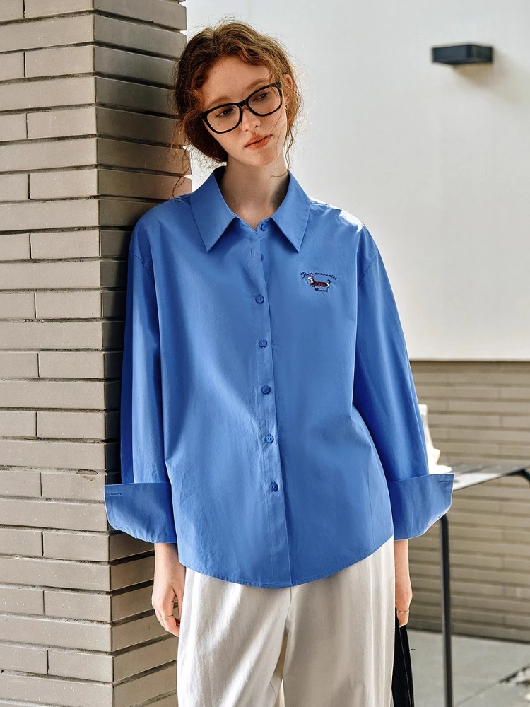 OLrain Women's 100% Cotton Blue Versatile Long Sleeve Shirt Autumn 2025 Office Commuter Elegant Casual Top O57QC95950
