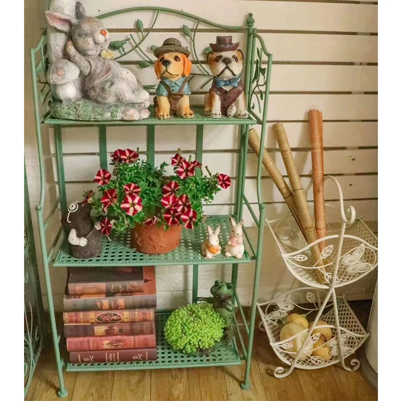 American style rural retro iron art floor folding flower rack outdoor courtyard balcony art display storage rack