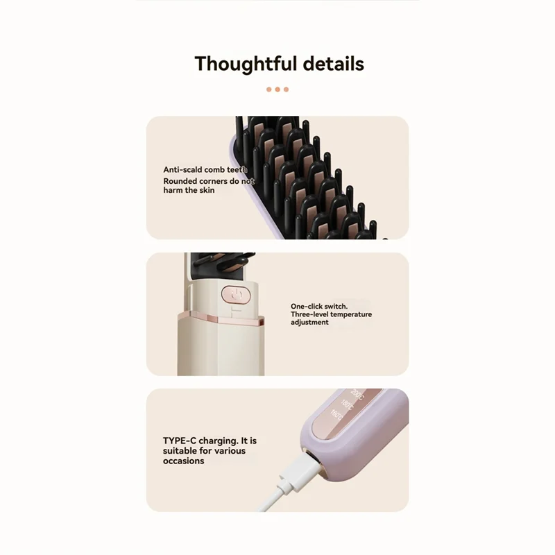 A98G-Cordless Portable Straightening Brush For Women Negative Hot Comb Mini Hair Straightener Brush