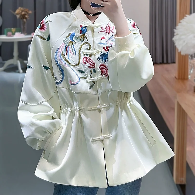 Hikigawa Summer Chic Fashion Blouse Floral Embroidery Elegant Shirt All Match Slim Waist Tunic Casual Blusas Mujer De Moda