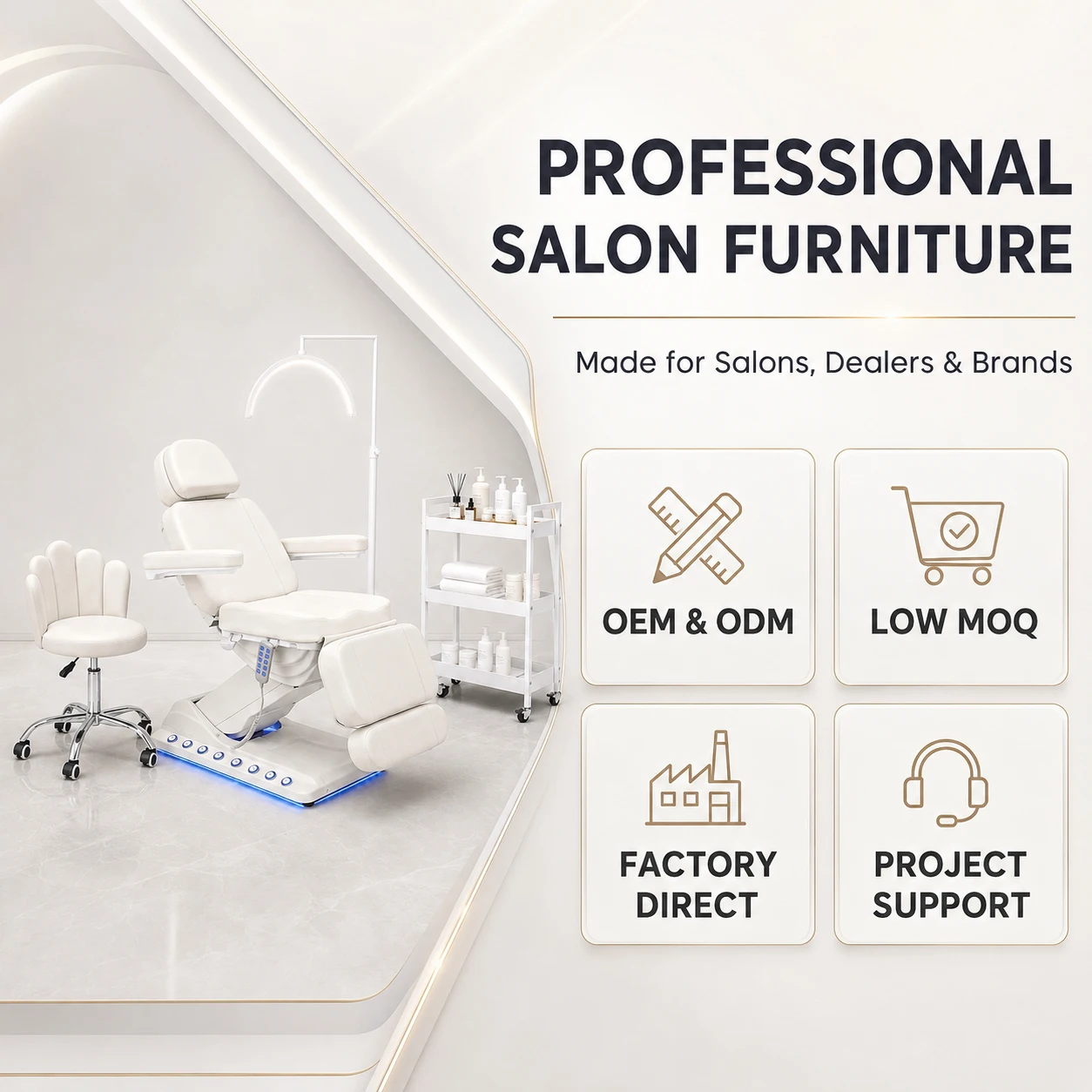 JOXIN Electric Treatment Chair with Electric Recline Padded Armrests and Segmented Leg Support for Commercial Salon Projects