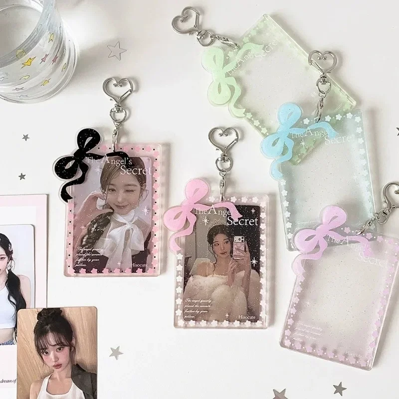 3 Inch Acrylic Bow Star Card Holder for Kpop Photocards Student ID Eco-Friendly Bag Pendant