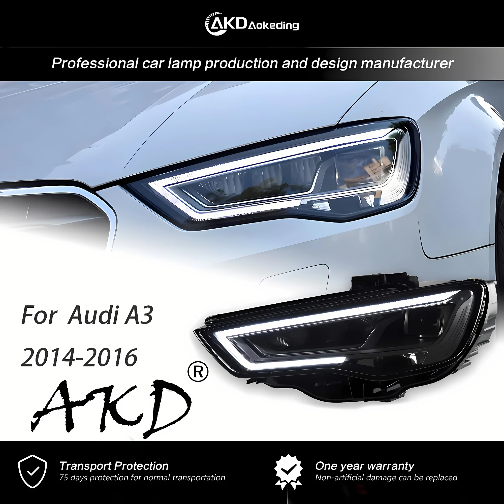 

AKD Front Lamp for Audi A3 Headlights 2014-2016 A3 8V LED Head Lamp Projector Lens DRL Head Lamp Auto Accessories