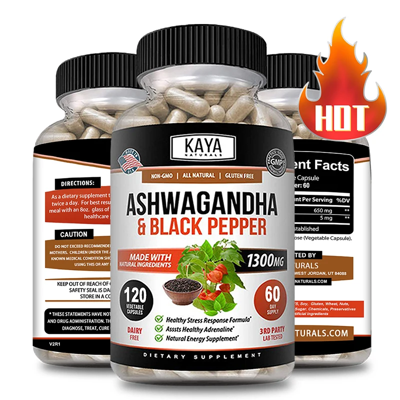 

Natural and Organic Ashwagandha Root & Black Pepper Extract - for Nervous System Relaxation, Stress and Immune Health