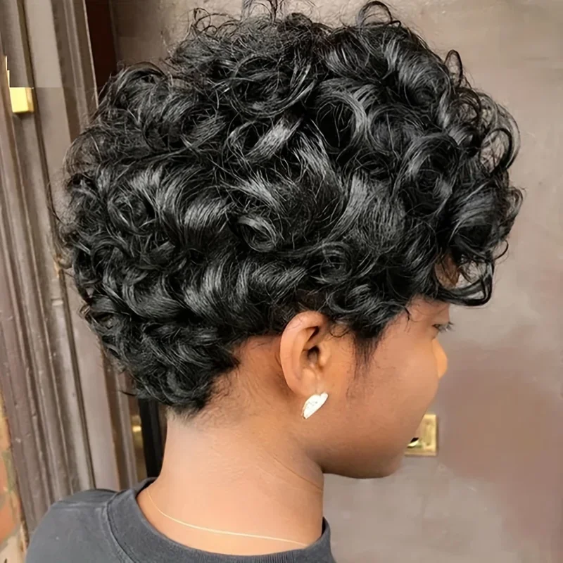 Bouncy Curly Human Hair Wig Pixie Cut Wig Short Curly Human Hair Wigs For Women Full Machine Made Wigs Egg Curls Wig