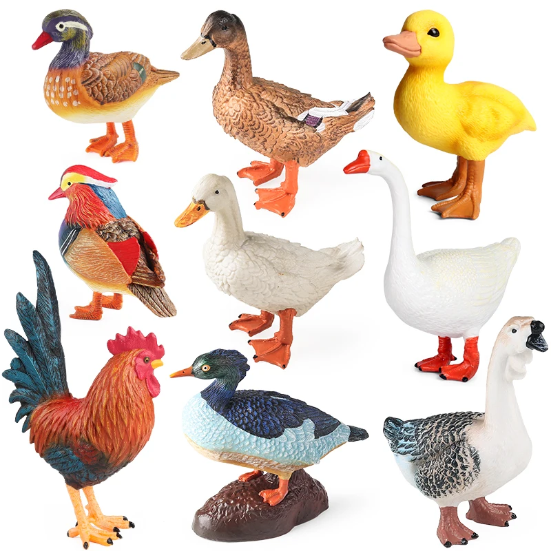 Oenux simulação bonito aves fazenda animais modelo mandarim pato ganso cisne galinha figuras de ação pvc brinquedo em miniatura presente para crianças
