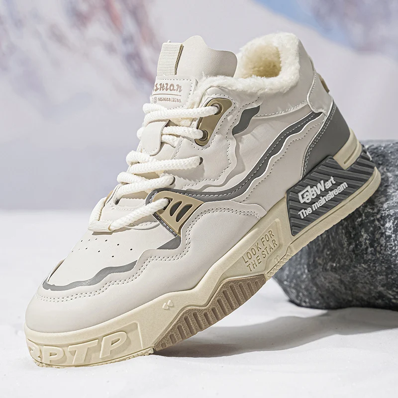 1 Pair of Winter High Top Velvet Snow Shoes with Lace up and Large Size for Good Grip, Outdoor Casual Boots, Versatile, Men's Sh