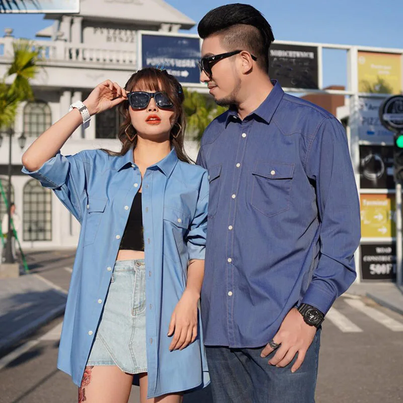 Autumn Spring Men denim Shirt High quality long Sleeve 10XL 11XL 12XL Large Size oversize fat cow boy Shirt pockets Shirt 60