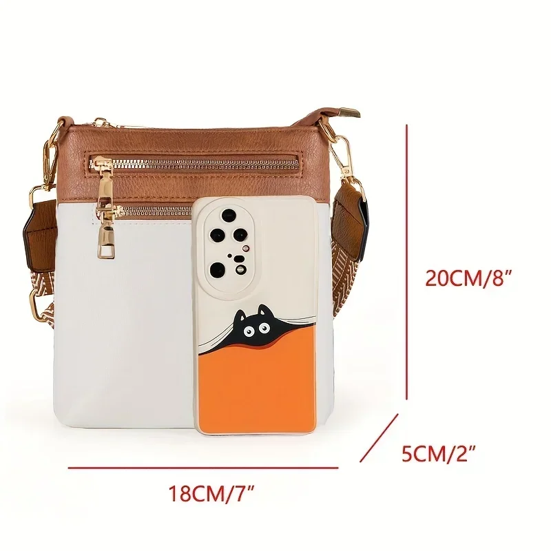 Trendy Colorblock Square Shoulder Bag Compact & Stylish with Secure Multi-Zip Layers Perfect Crossbody Bag for Women