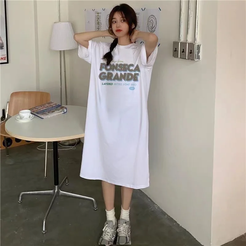 Robe T-shirt d'été à manches courtes, fente, au-dessus du genou, jupe longue ample, Style paresseux décontracté, tendance et élégant, nouvelle collection ​