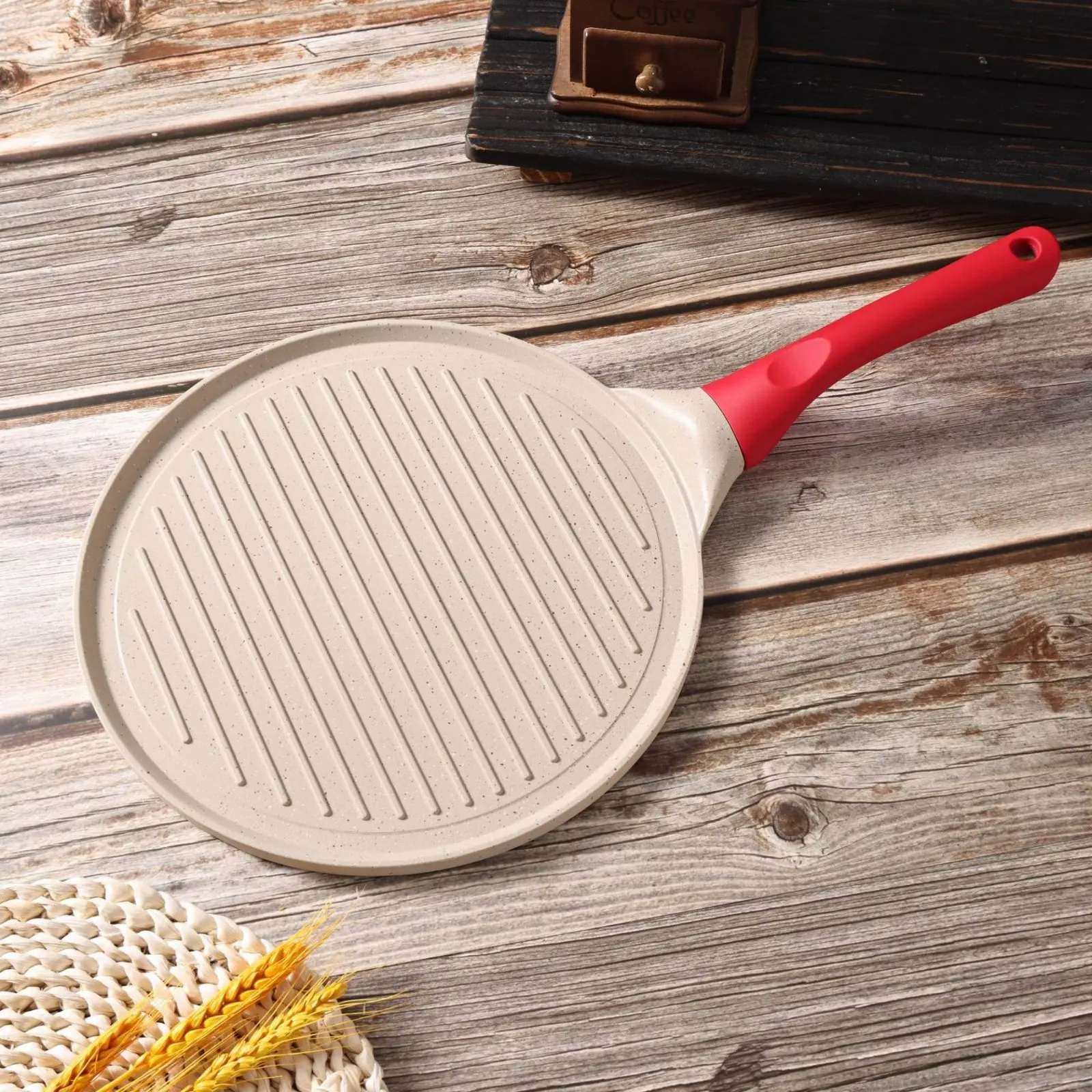 Flat Bottom Pancake Pan Low Smoke Non-Stick Crepe Pan Maifan Stone Skillet Even Heat Distribution Dosa Tawa Heat-Resistant
