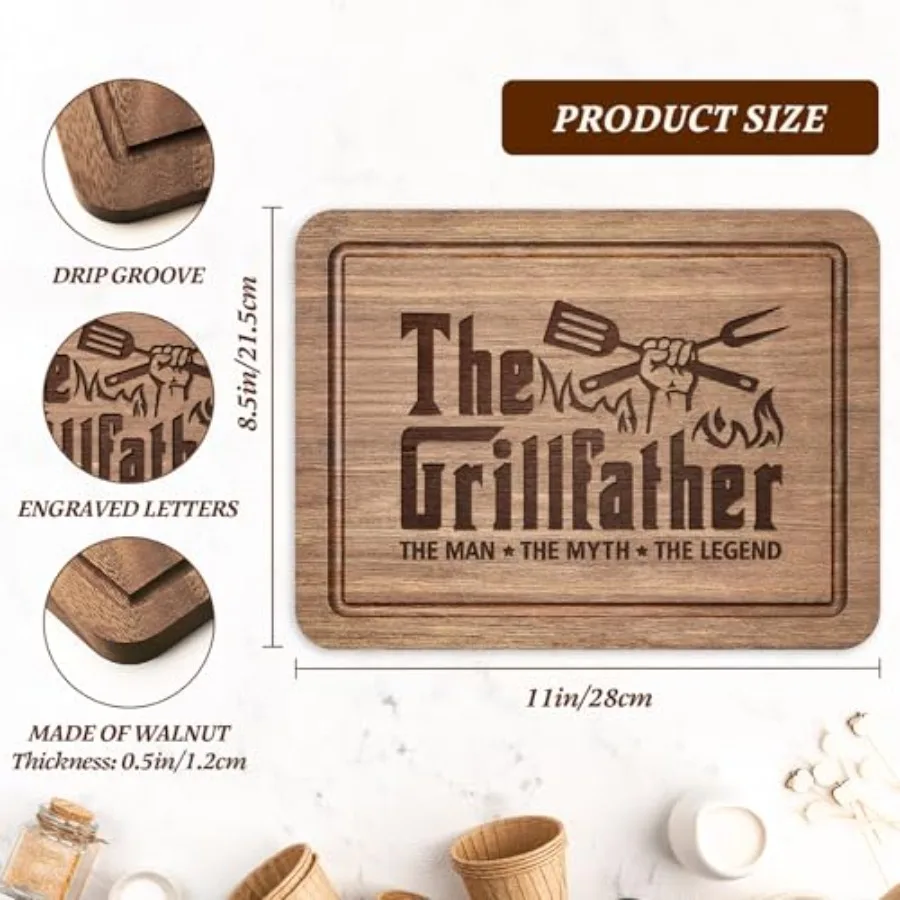 Novelty Gifts for Dad- Engraved Walnut Grill Cutting Board 11"*8.5"- Thoughtful Birthday Gifts for Dad/Father/Step Dad from Dau