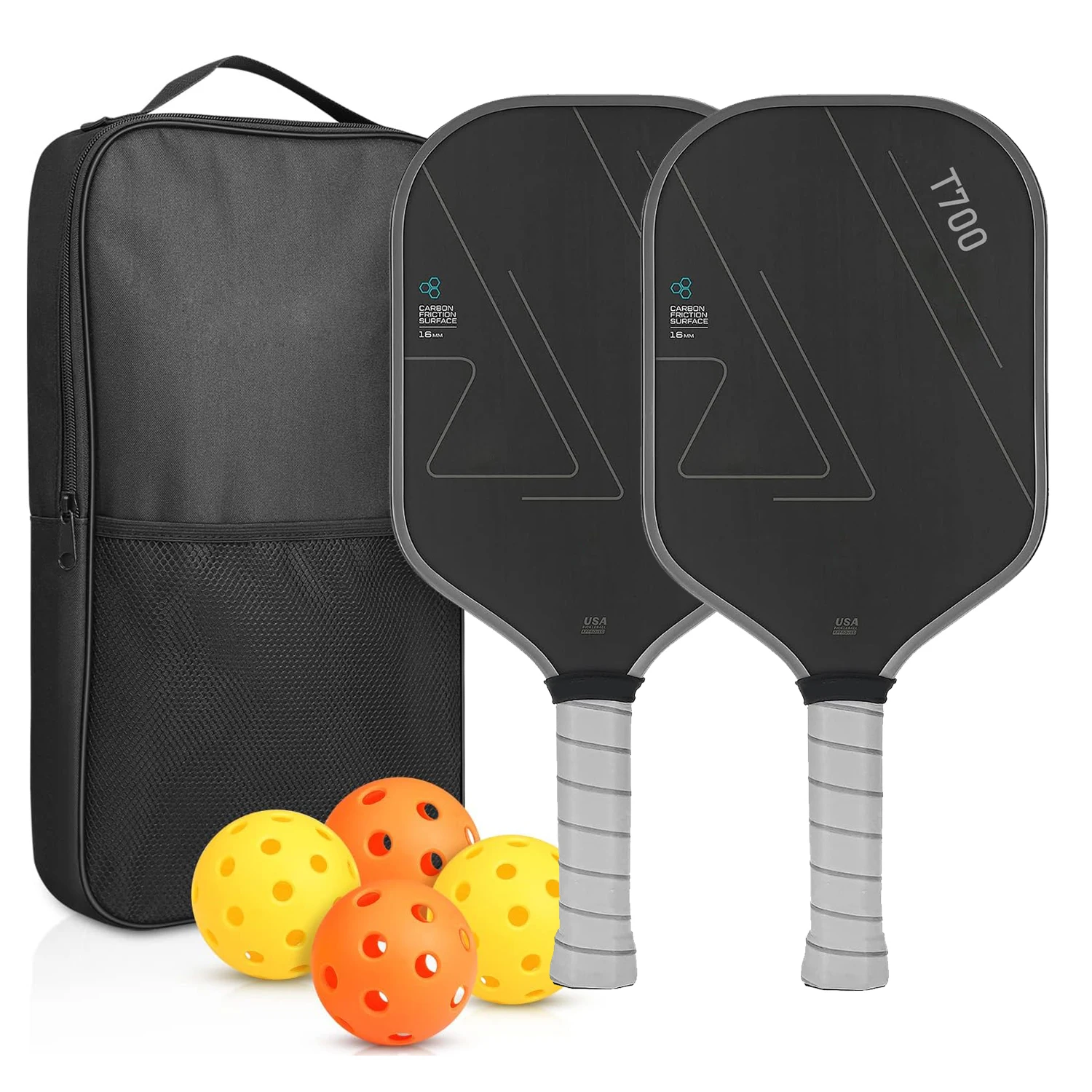 Pickleball Paddles Set Raw Carbon Fiber T700 Surface Spin Control USAPA Approved Bats 16MM Honeycomb Core Sports Racket Adults