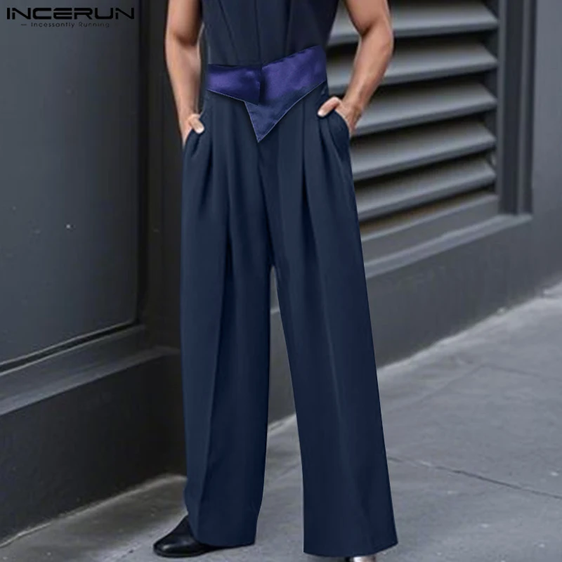 

INCERUN Men Pants Patchwork Pleated Joggers Loose Casual Straight Trousers Men 2025 Korean Style Fashion Long Pants Streetwear