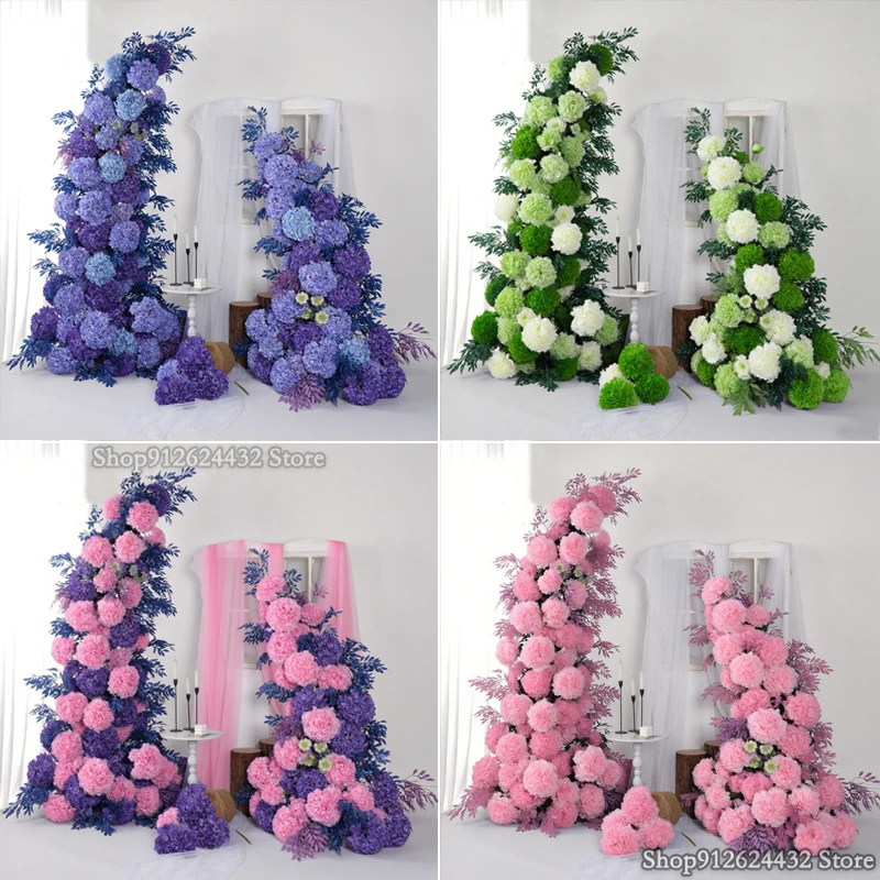 

Purple Luxurious Hydrangea Wedding Floral Arrangement Decor Backdrop Floor Flower Row Horn Arch Event Banquet Stage Props Party