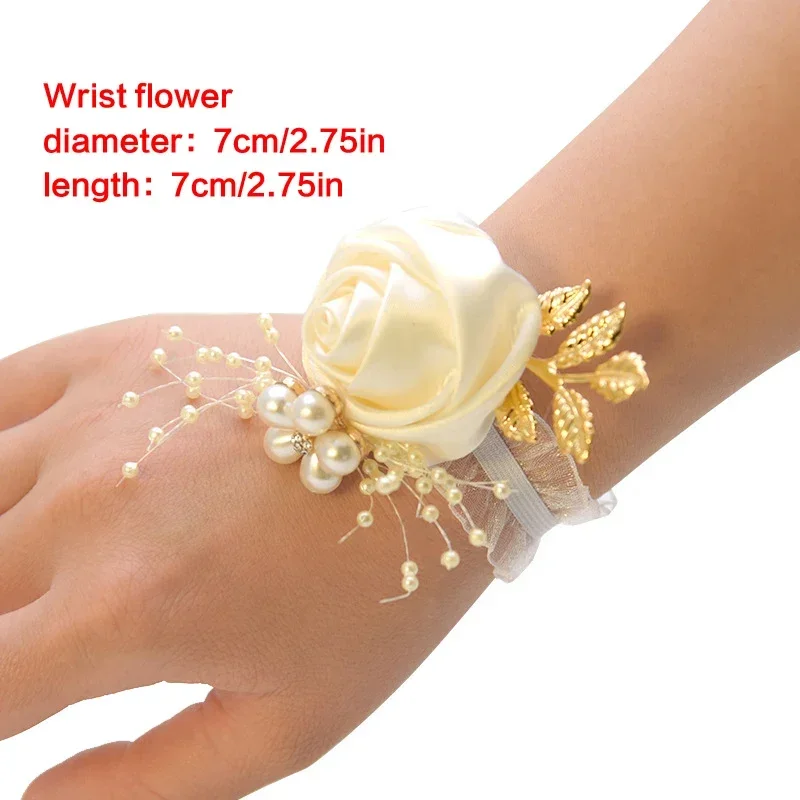 Fleurs de poignet de demoiselle d'honneur pour filles, boutonnière de fête de Rhde mariage, bracelet en satin rose, fleurs à la main en tissu, accessoires d'approvisionnement de mariage