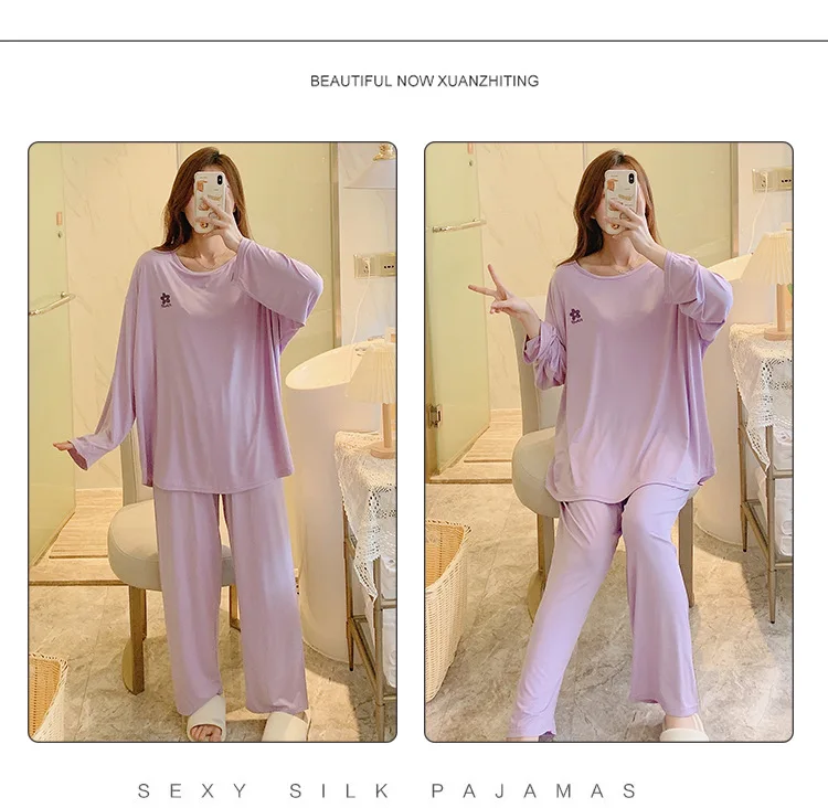 M-5XL Modal Cotton Pajamas Set New Large Size Long Sleeve Casual Top + Trousers Suit Autumn Winter Sleepwear Women Pijama Mujer