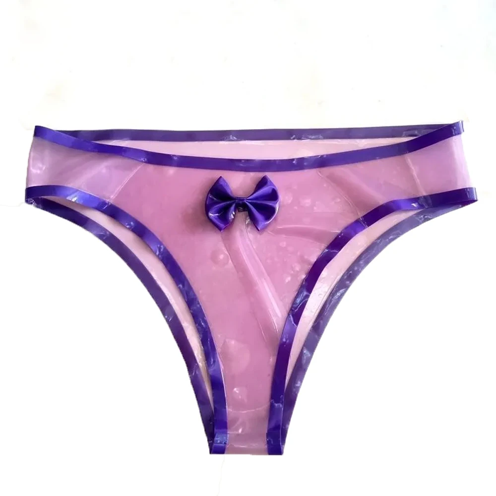 

Pure Natural Latex Women Sexy Briefs Bow Low Waist Underwear Transparent Tight Underpants Erotic Thong Sissy Clubs Panties