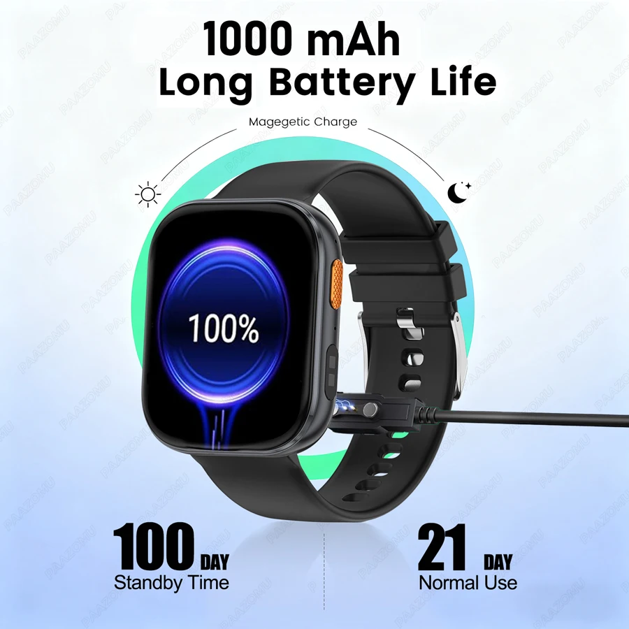 2025 New 1000mAh Battery Smart Watch Men Women Heart Rate LED Flashlight Bluetooth Call IP68 Waterproof SmartWatch for Android i
