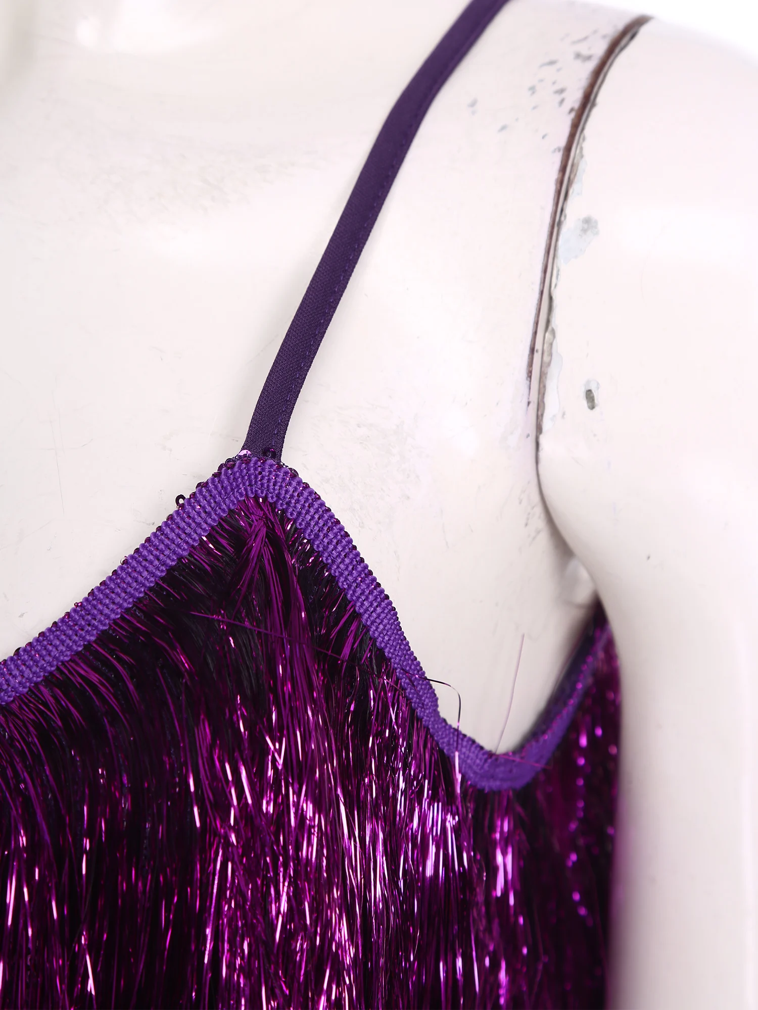 Abito da Danza del Ventre per Donna, Vestito Mini con Paillettes Luccicanti e Frange, Abito Senza Maniche con Blocchi di Colore e Nappe per Discoteca e Danza Samba