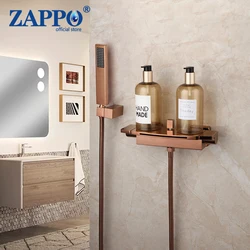 ZAPPO 로즈 골드 욕조 샤워 꼭지 세트 솔리드 브래스 욕실 핫 & 콜드 탭 믹서 휴대용 폭포 유형 벽걸이 형