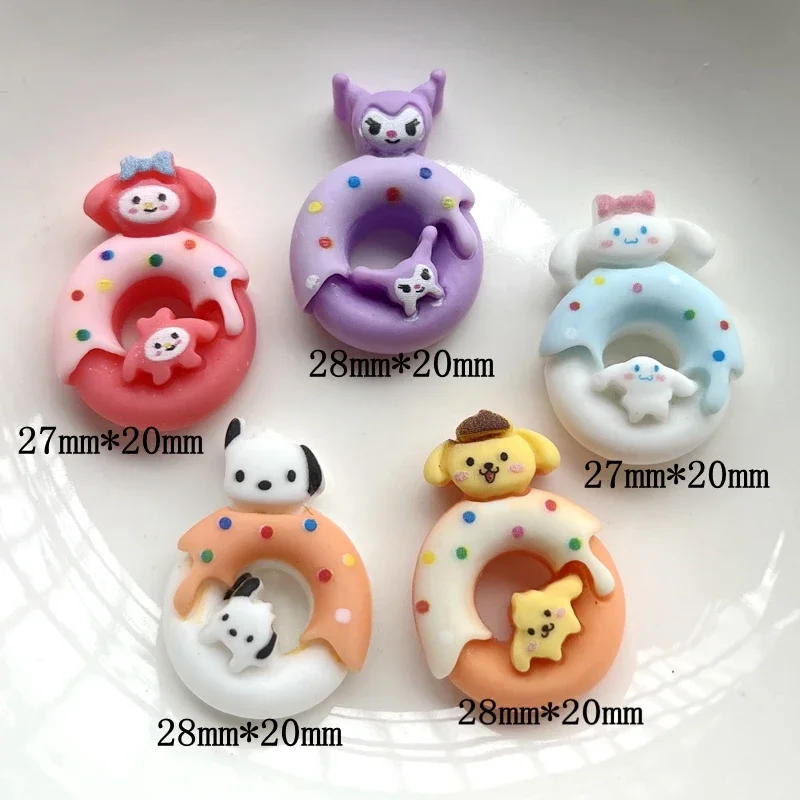 10pcs Mix Styles Kawaii Animal Bread Shape Flatback Resin Simulation Hollow Donut Ornament Craft  scrapbook embellishments