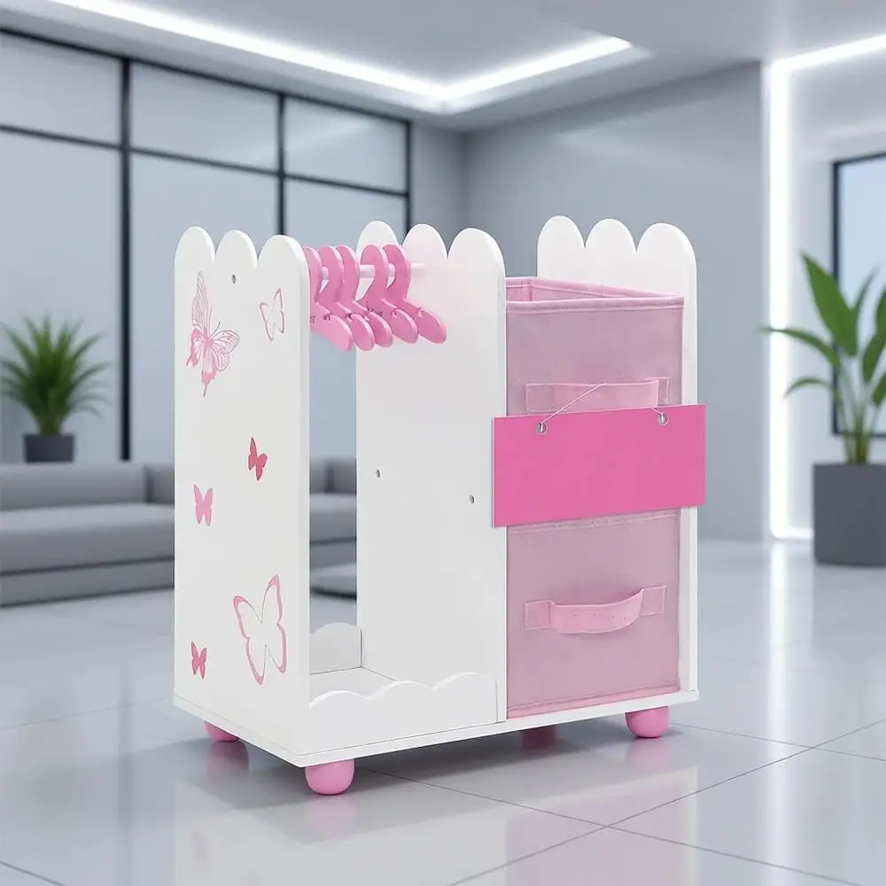 

18 Doll Wardrobe Closet with 5 Hangers & 2 Fabric Bins - Collection Storage | USA Compatible
