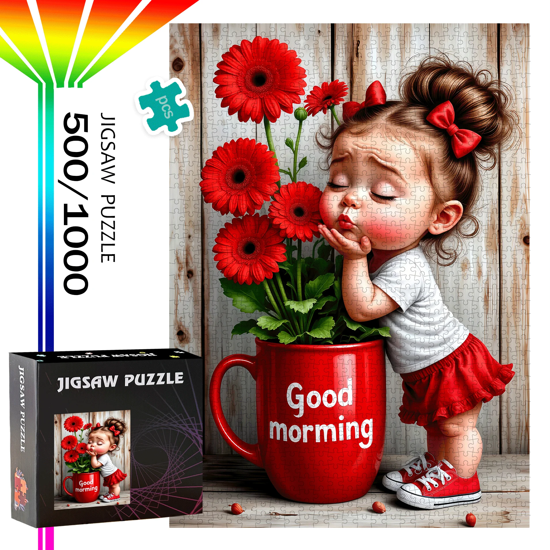 

Little Girl, Red Flower Puzzle 500pcs/1000pcs Large Puzzle Game Gift Family Interactive Game Puzzle Home Decoration Brain Chal