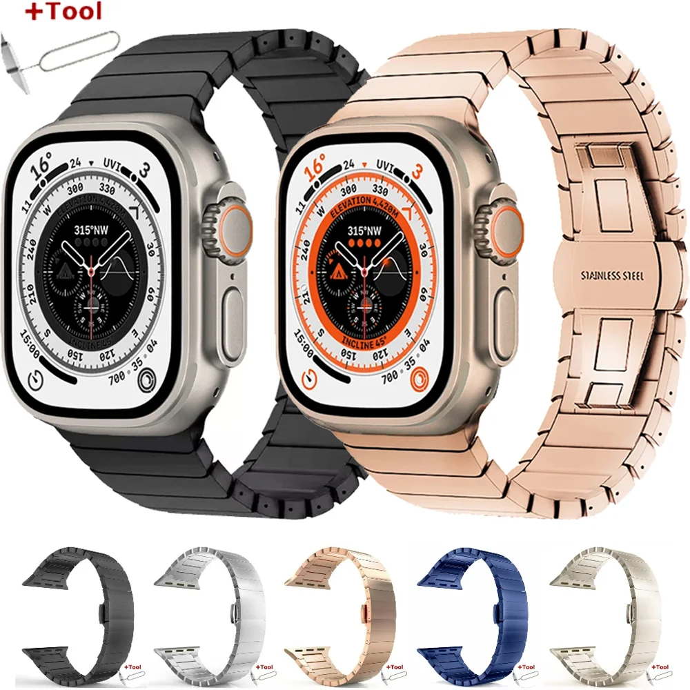 Stainless Steel Strap for Apple Watch Band Ultra 49mm 45mm 41mm 44mm 40mm 42mm 46mm Metal Link Band for iWatch 10 9 8 7 6 5 4 SE