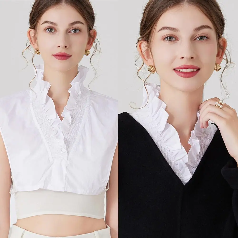 

Wrinkled Ruffles False Collar Versatile Sweater Solid Color False Collars Detachable Female Half Shirt Blouse False V Collar