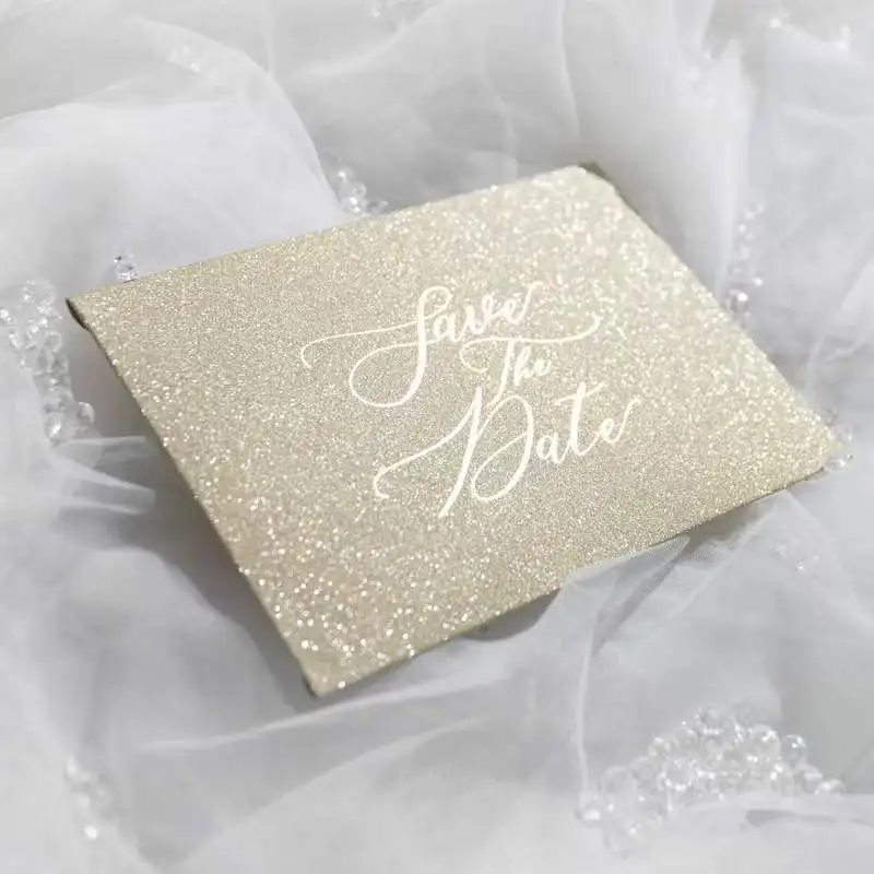 Sparkle Champagne Glitter Envelopes, Silver and Gold Glitter Foil, Save the Date, Wedding and Birthday Invitation Card, 25PCs