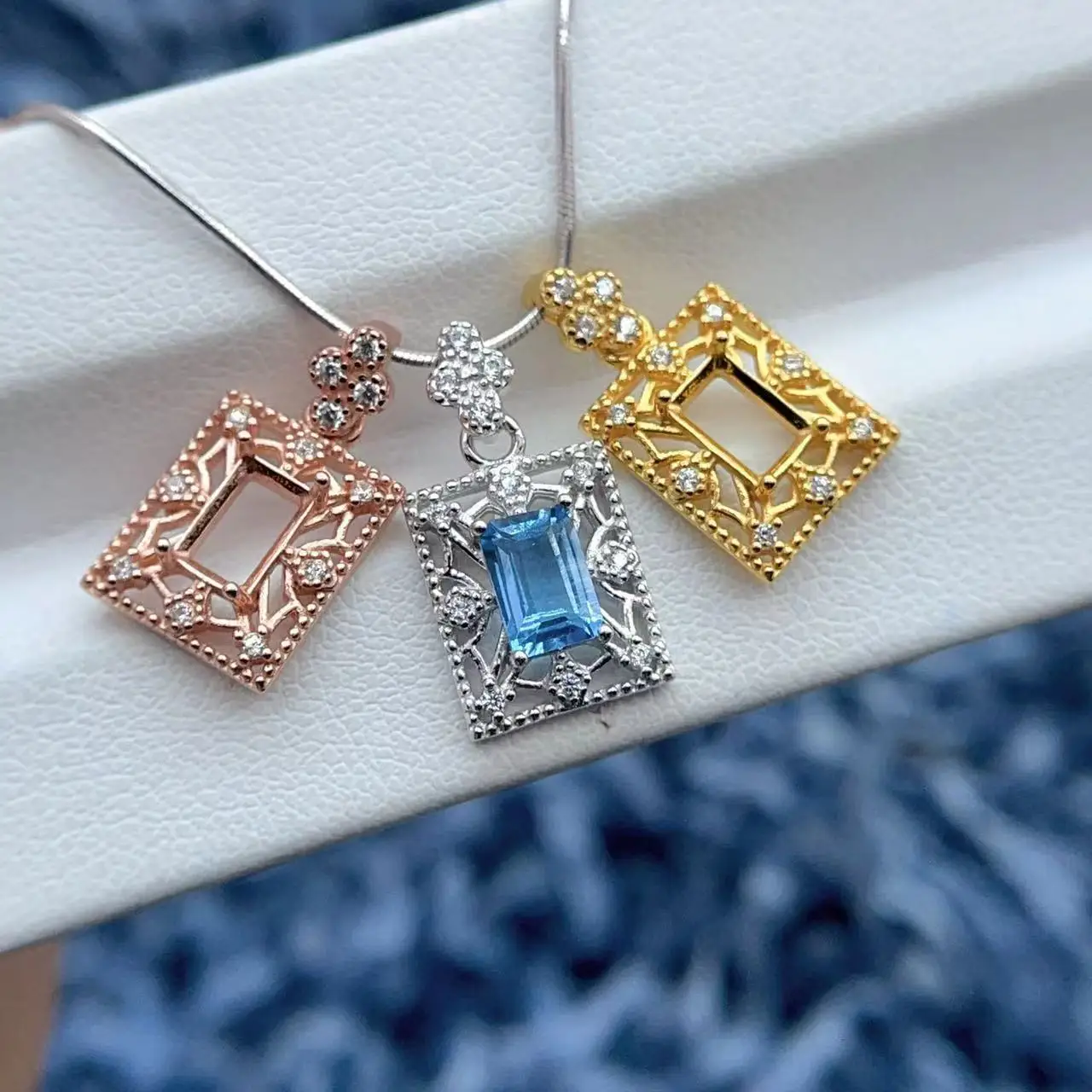 MeiBaPJ Inlay Rectangular 4*6mm S925 Sterling Silver Empty Pendant Light Luxury Small Broken Diamond Weddings Exquisite Jewelry