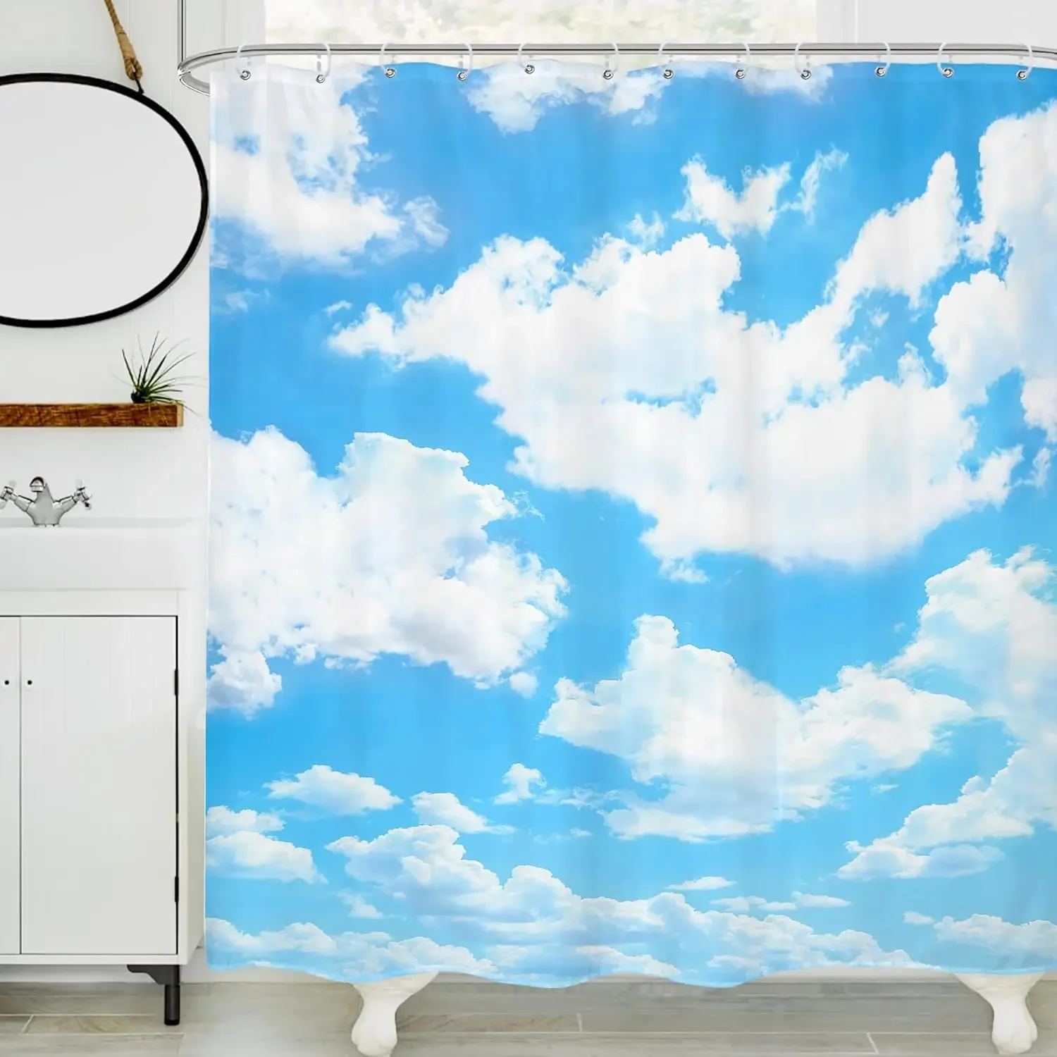 

Blue sky background cloud shower curtain natural landscape waterproof fabric polyester bathtub decoration 12 pack hook