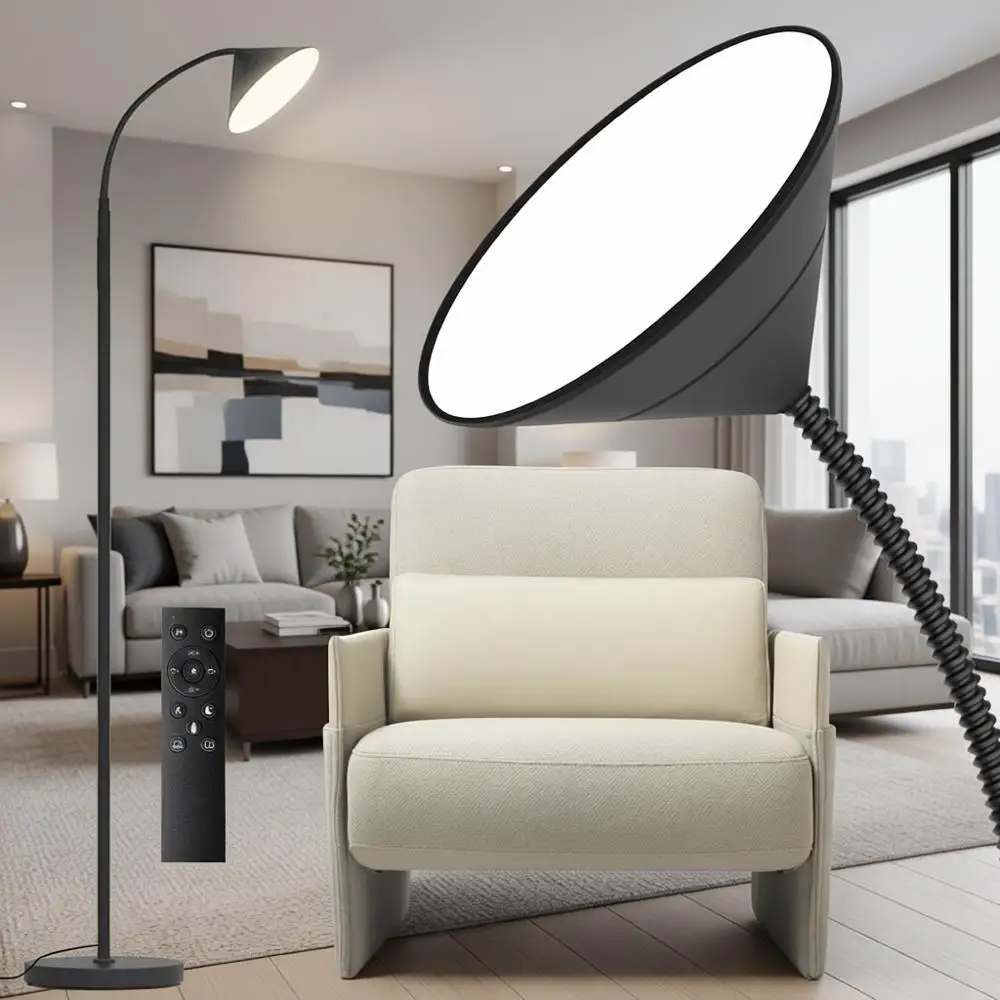 

LED Floor Lamp, 18W/1800LM Super Bright Reading Standing Lamp, Step Dimmable & Adjustable Color Temperature 2700K-6500K with Rem