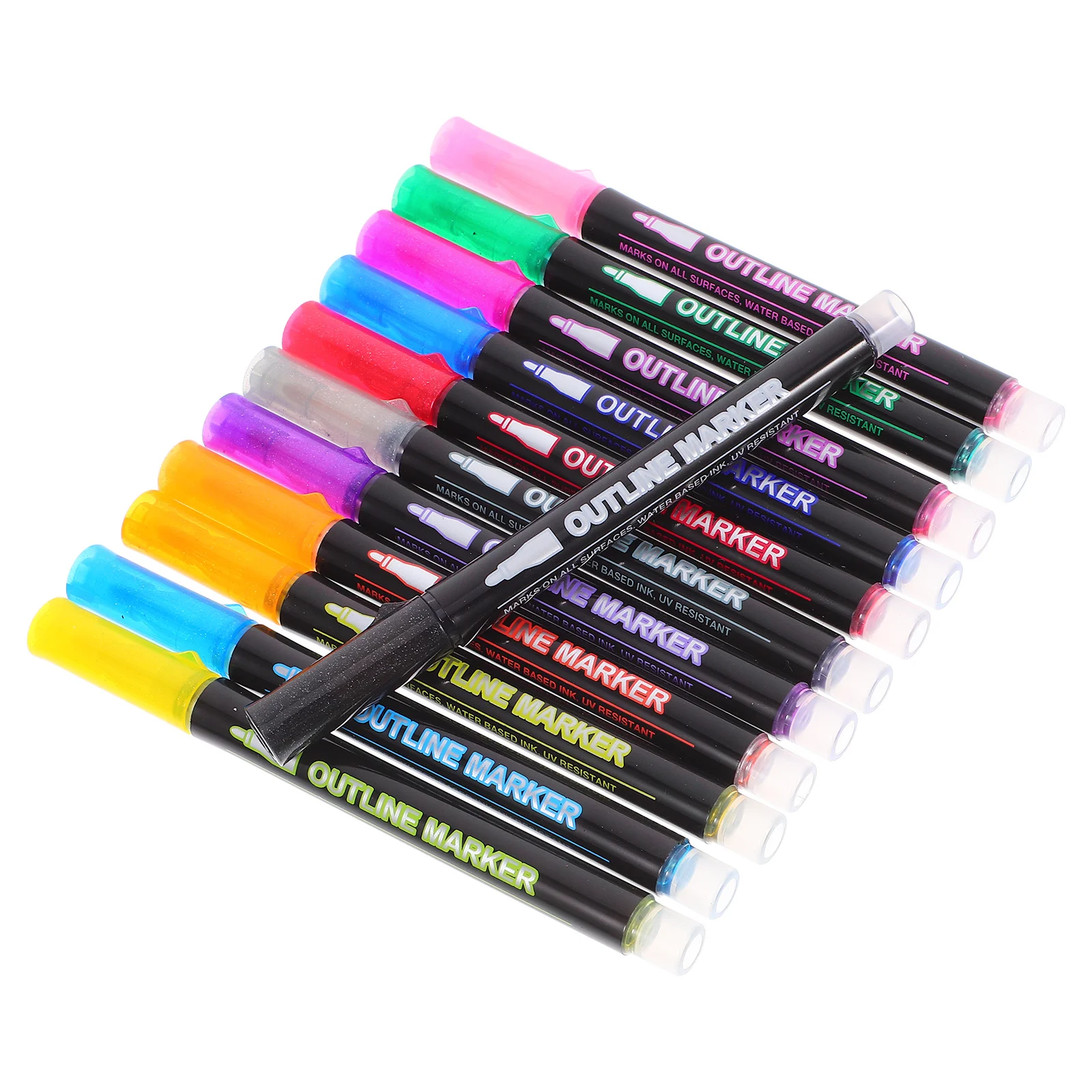 12pçs marcadores extravagantes, canetas de marcação de tinta, cores vibrantes, escrita suave, sem sangramento através de páginas, marcadores de pintura de graffiti