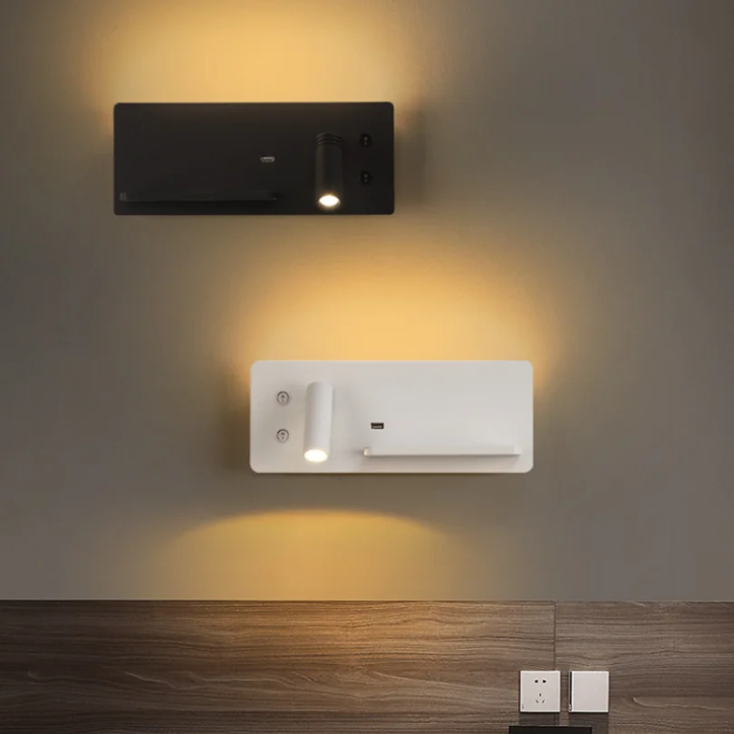 Carregamento sem fio LED Wall Sconce Light, Lâmpada moderna para o quarto, cabeceira, Hotel, Rotação, Iluminação de leitura, USB Charge, Decoração