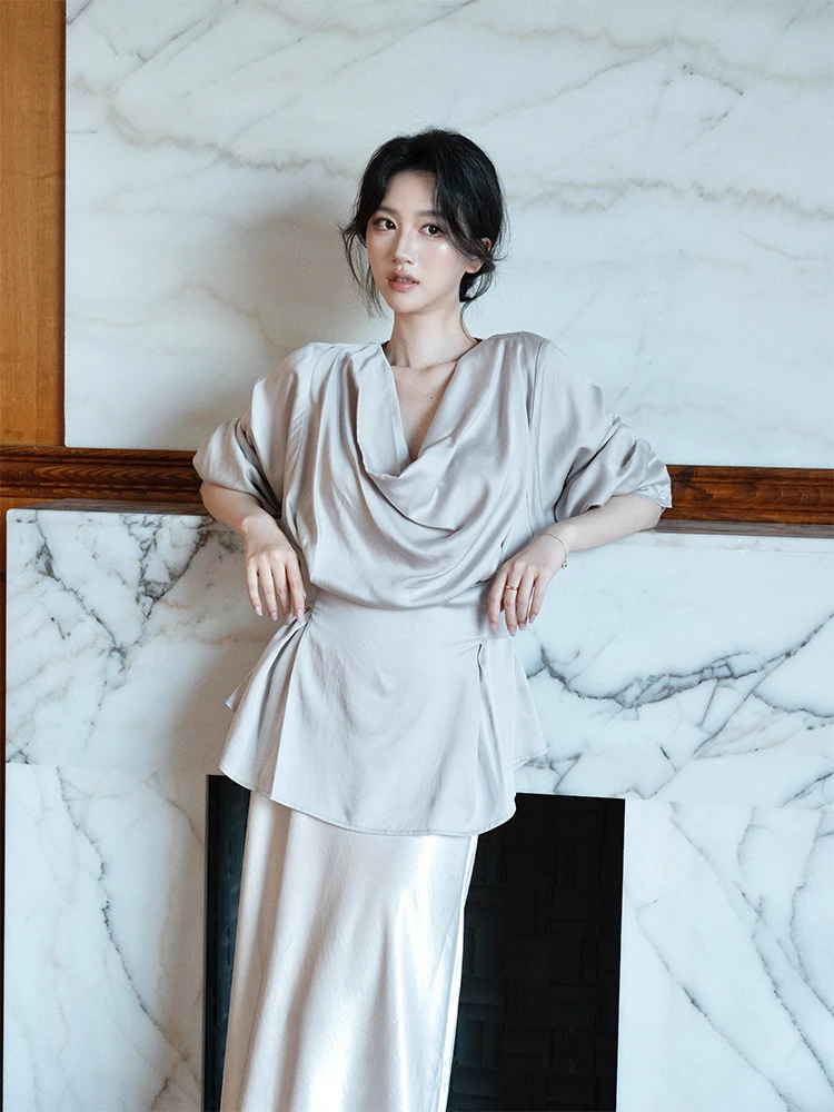 

SerioLudere Loose Long Sve T-irt Women's Summer Faion Casual Slimming Cover up Ne Swing Tie Drape Top