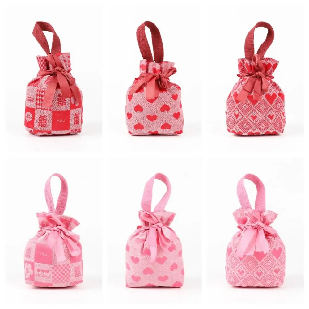 Borsa per zucchero da matrimonio con cuore d'amore dolce, manico di grande capacità, fiocco in nastro, borsa da polso, portafoglio, borsa con fiocco, borsa da esterno