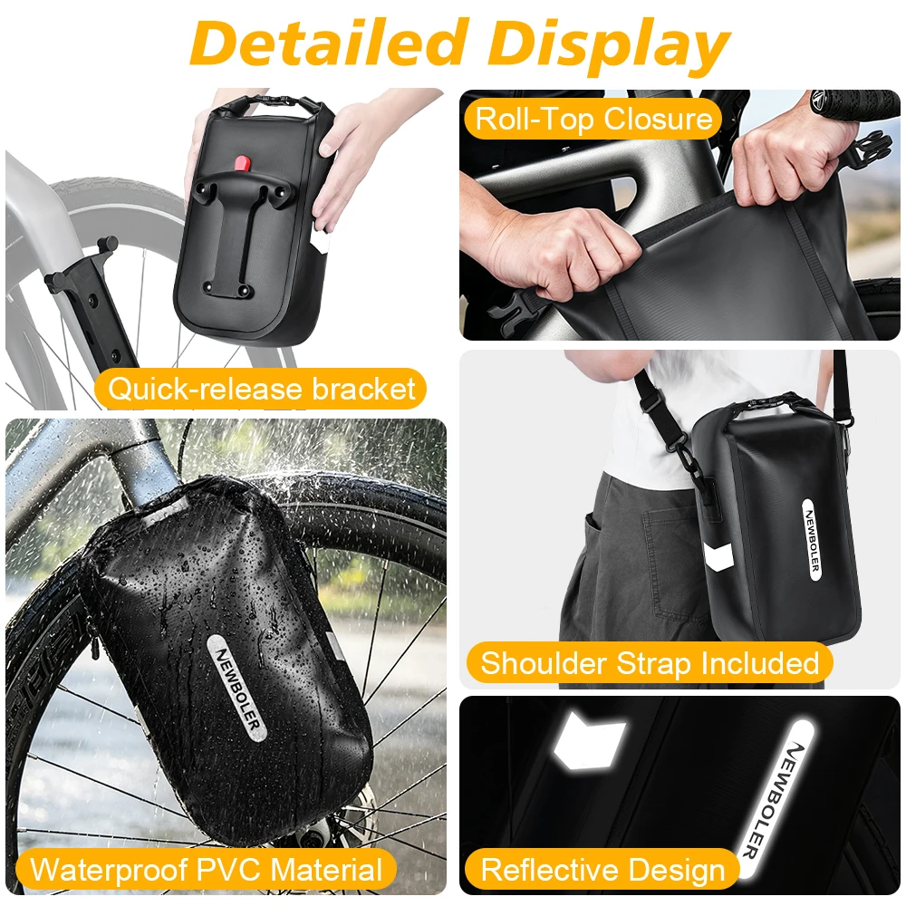 NEWBOLER 5,5L 10L Wasserdichte Fahrrad-Gabeltasche Schnellverschluss Fahrrad-Gepäckträgertasche Fahrradtasche Fahrradzubehör – Detail 11