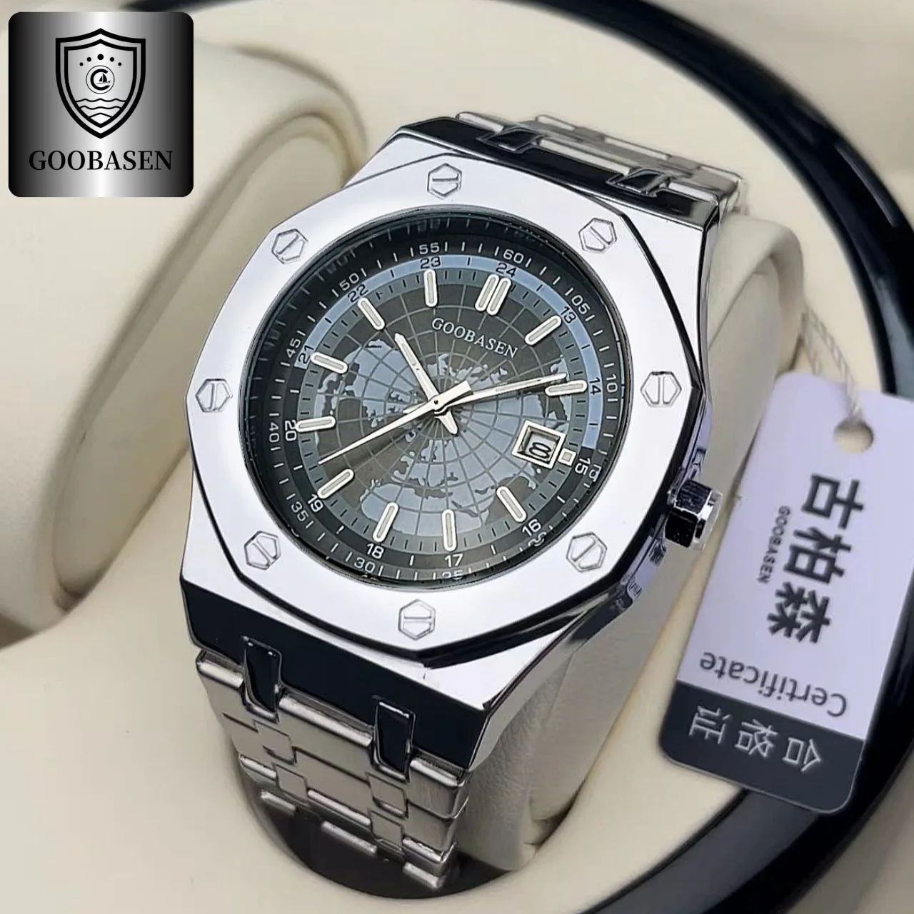 GOOBASEN montres pour hommes en acier fin planète bleue montre-bracelet à Quartz originale pour homme Imitation mouvement mécanique étanche Date