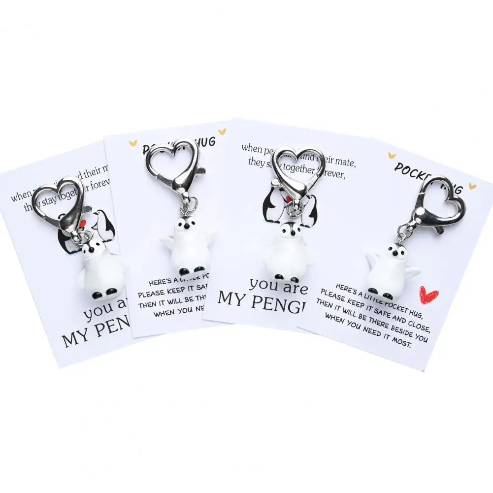 Keychain Pendant Penguin Charm Heart Buckle Keychain with Red Heart Decoration Backpack Decorative Keyring Заключитель