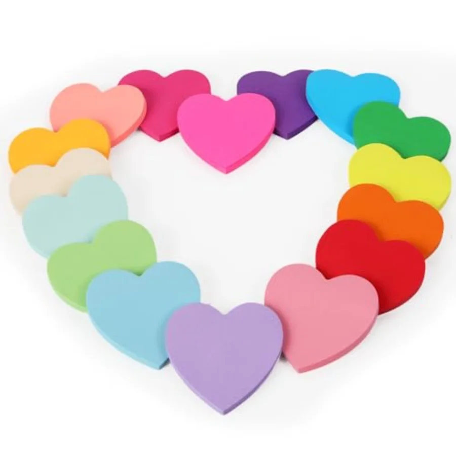 

Heart Sticky Notes, 16 Colors 60 Sheets/Pad, 960 Sheets Shape Sticky Pad, Cute Memo Pads Colorful Self-Sticky Note Pads for Val