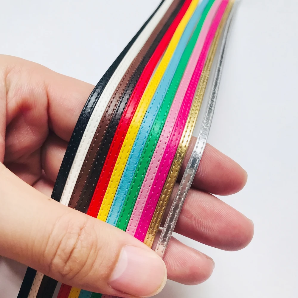 Cintas de cuero PU cosidas de 2M y 5mm de ancho para correas de bolsos de muñecas, pulseras DIY, cinturones de muñecas en miniatura y manualidades.
