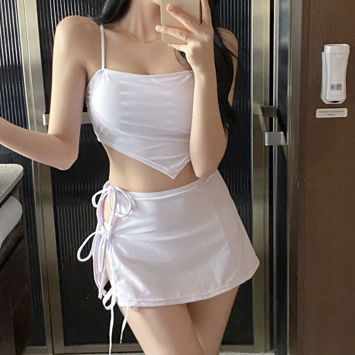 

Sexy 3 Piece White Bandeau Bikini With Skirt 2024 Women Swimsuit Female Swimwear Korean Beach Wear Monokini Tie Bathing Suit