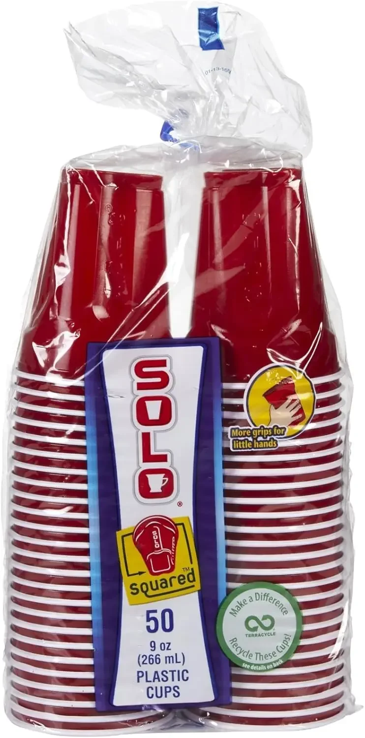 Red Plastic Cups 9oz - 50 Pack, Non-Slip Base, Perfect for Parties