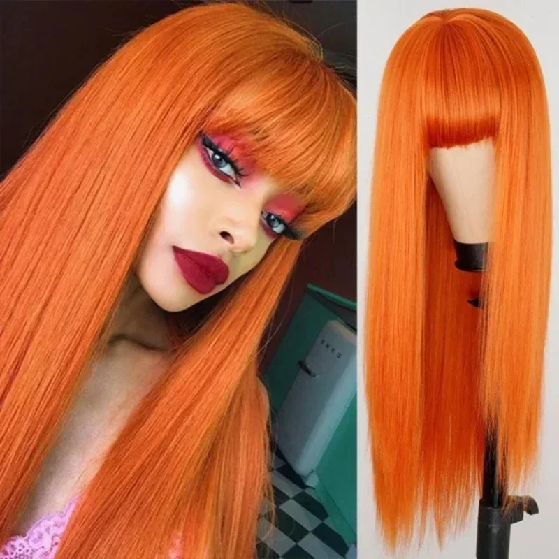 Women Long Bangs Hair Extension Straight Synthetic Fiber Headband Wig Heat Resistant Silk Hairpiece Multi Color - view 5