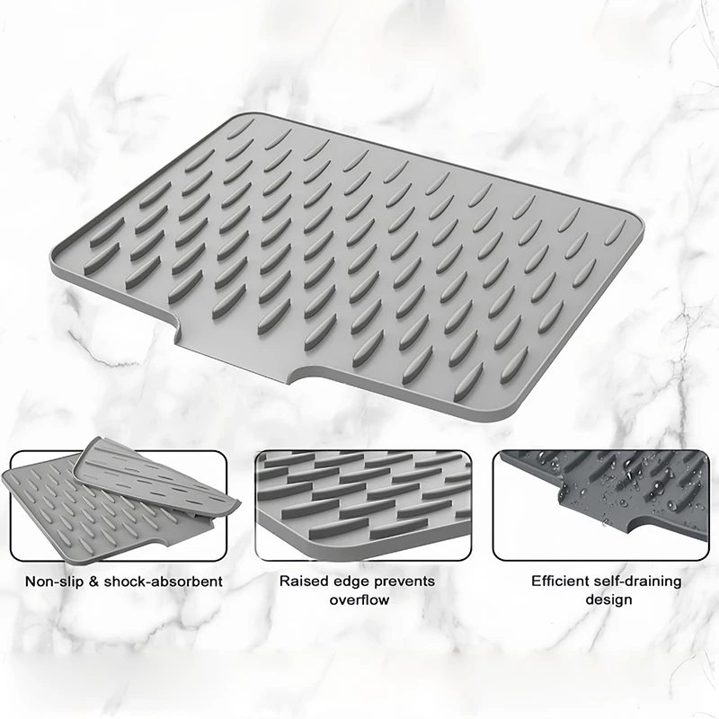 

2025 New No Spill Silicone Worktop Saver Heat Resistant Drainer Mat Multi-Function Countertop Protector for Kitchen Sink