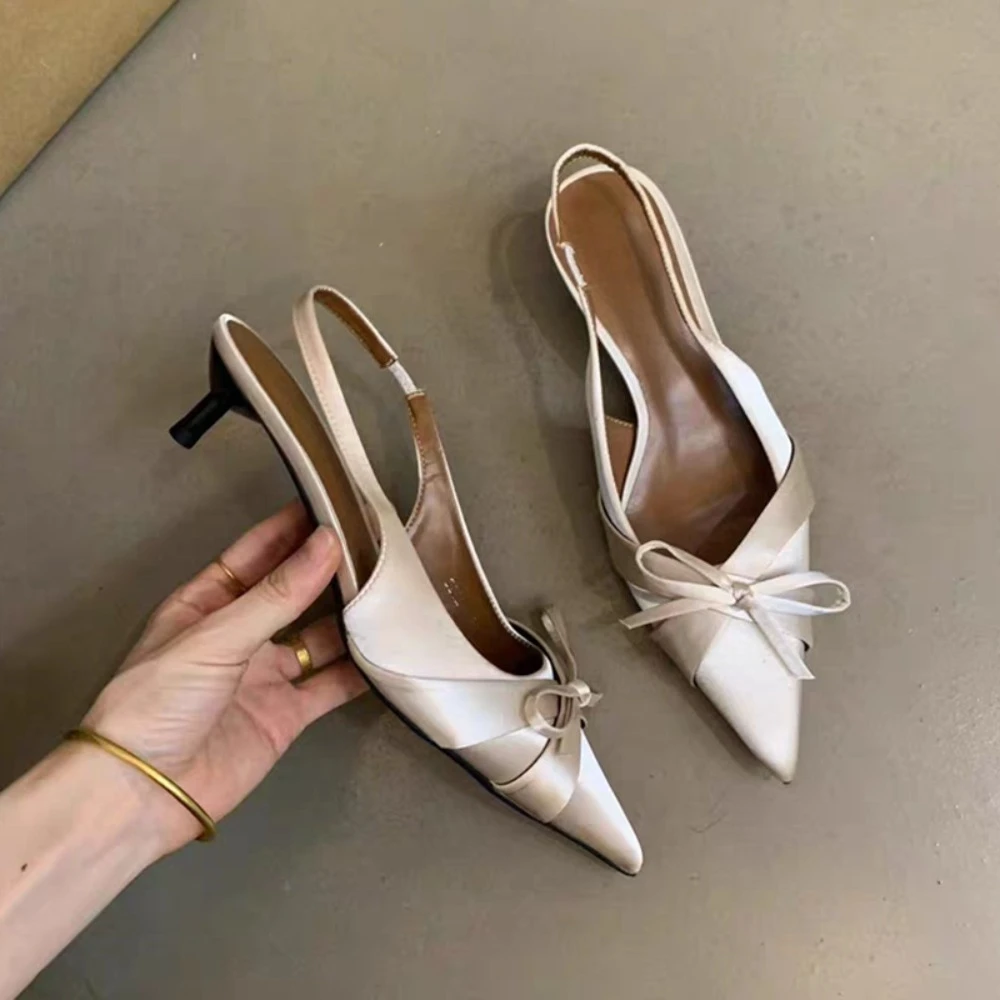2026 New Summer High Heel Butterfly-knot Women Sandals Fashion Pointed Toe Singbacks Shoes Ladies Elegant Dancing Party Pumps